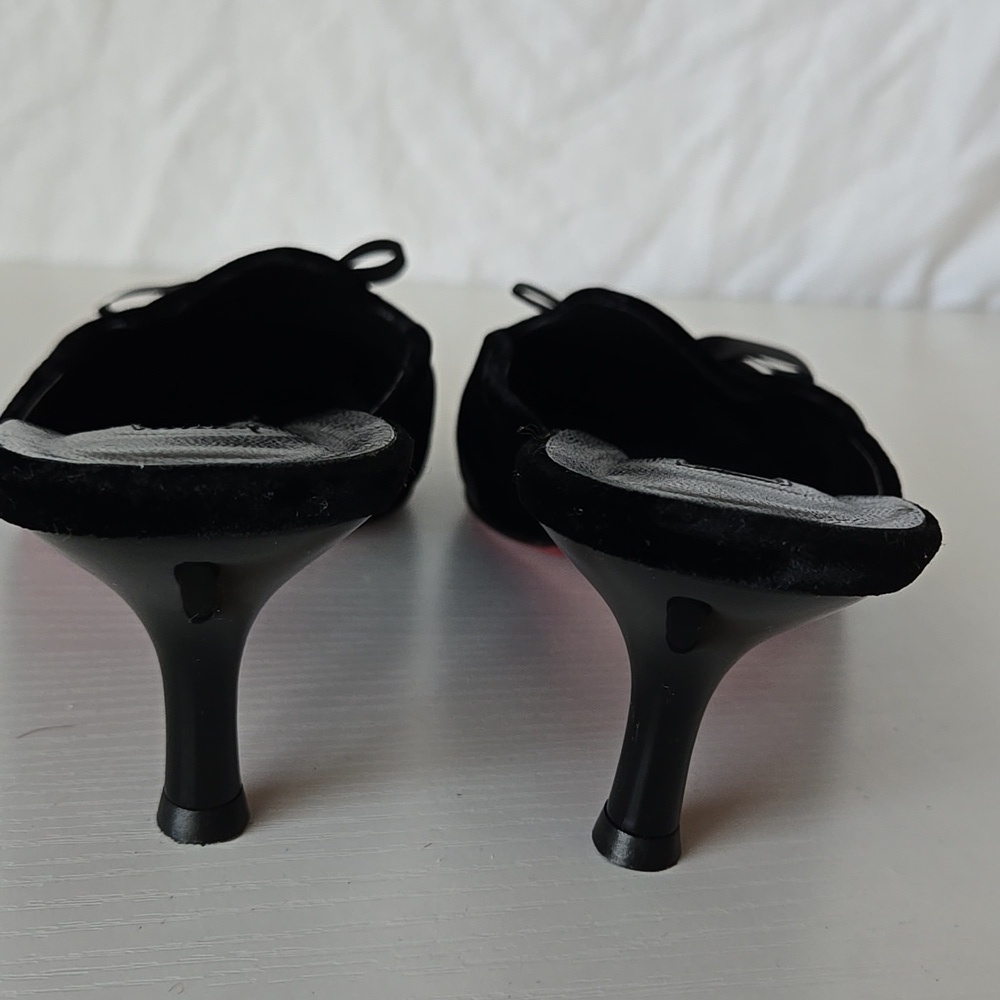 Ann Taylor Vintage Black Velvet Bow Kitten Heel Mules Made In ITALY Size 9M - Picture 5 of 10